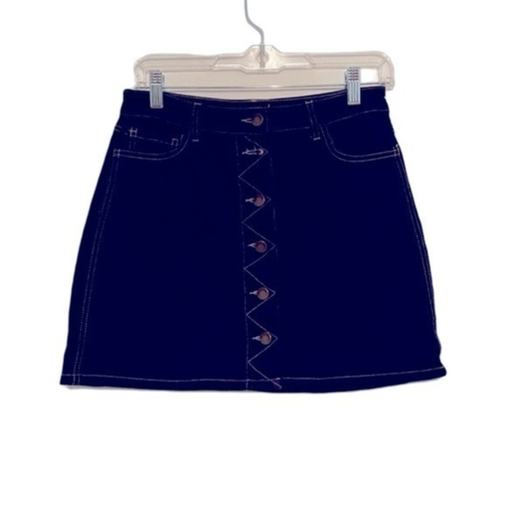 Life in Progress Super Dark Blue Denim Button Up Mini Skirt​